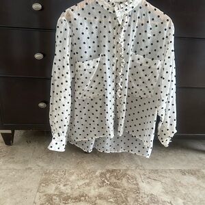 Maje Black and White Ruffle Polka Dot Blouse
